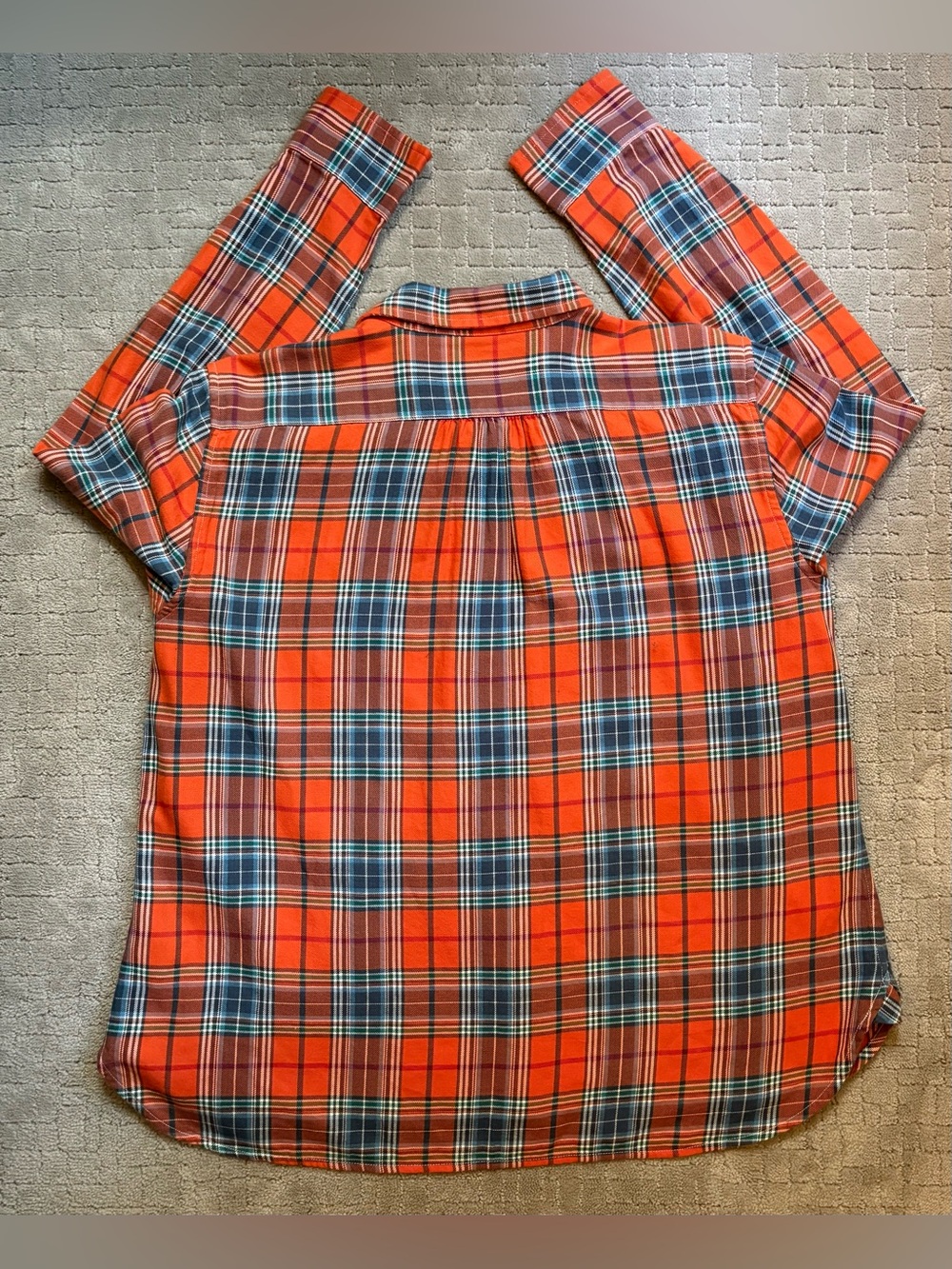 Ralph Lauren Orange and Blue Cotton Fall Plaid Flannel Button Down Shirt - Picture 5 of 5